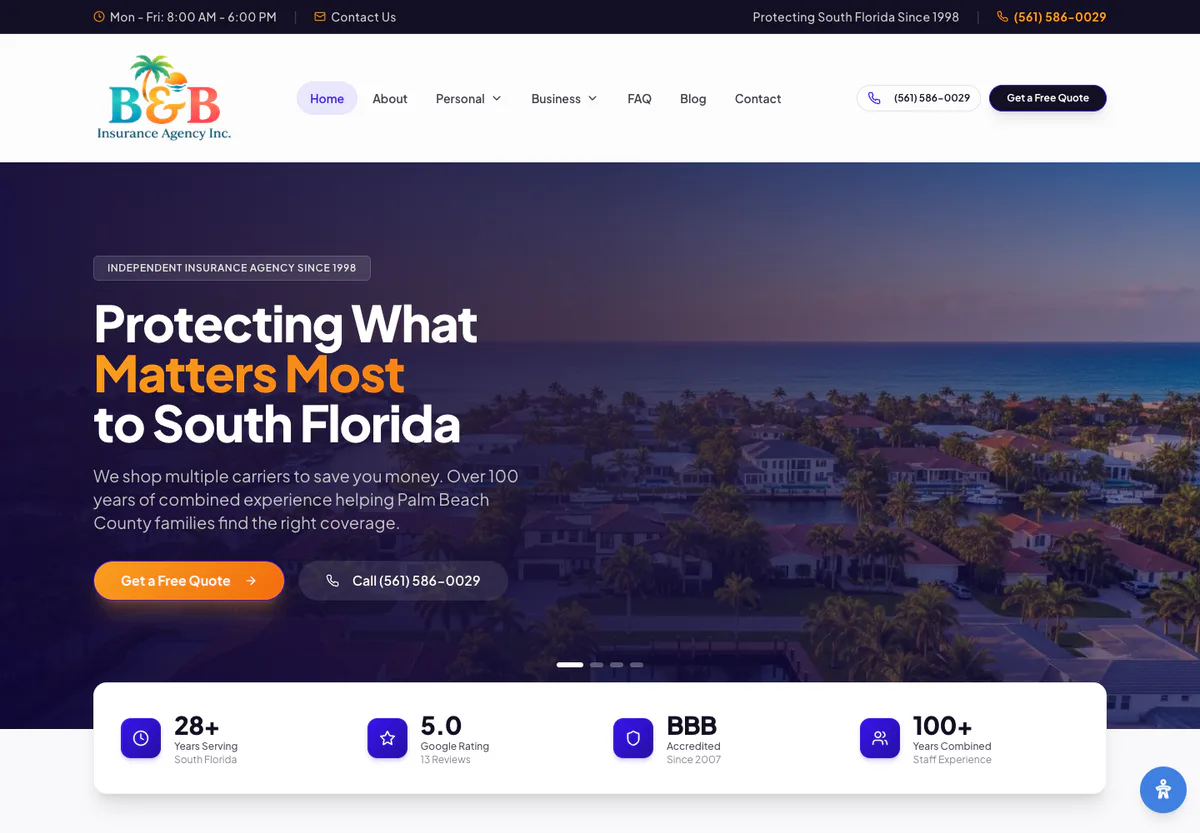 B & B Insurance website designed and developed by SmartAleck