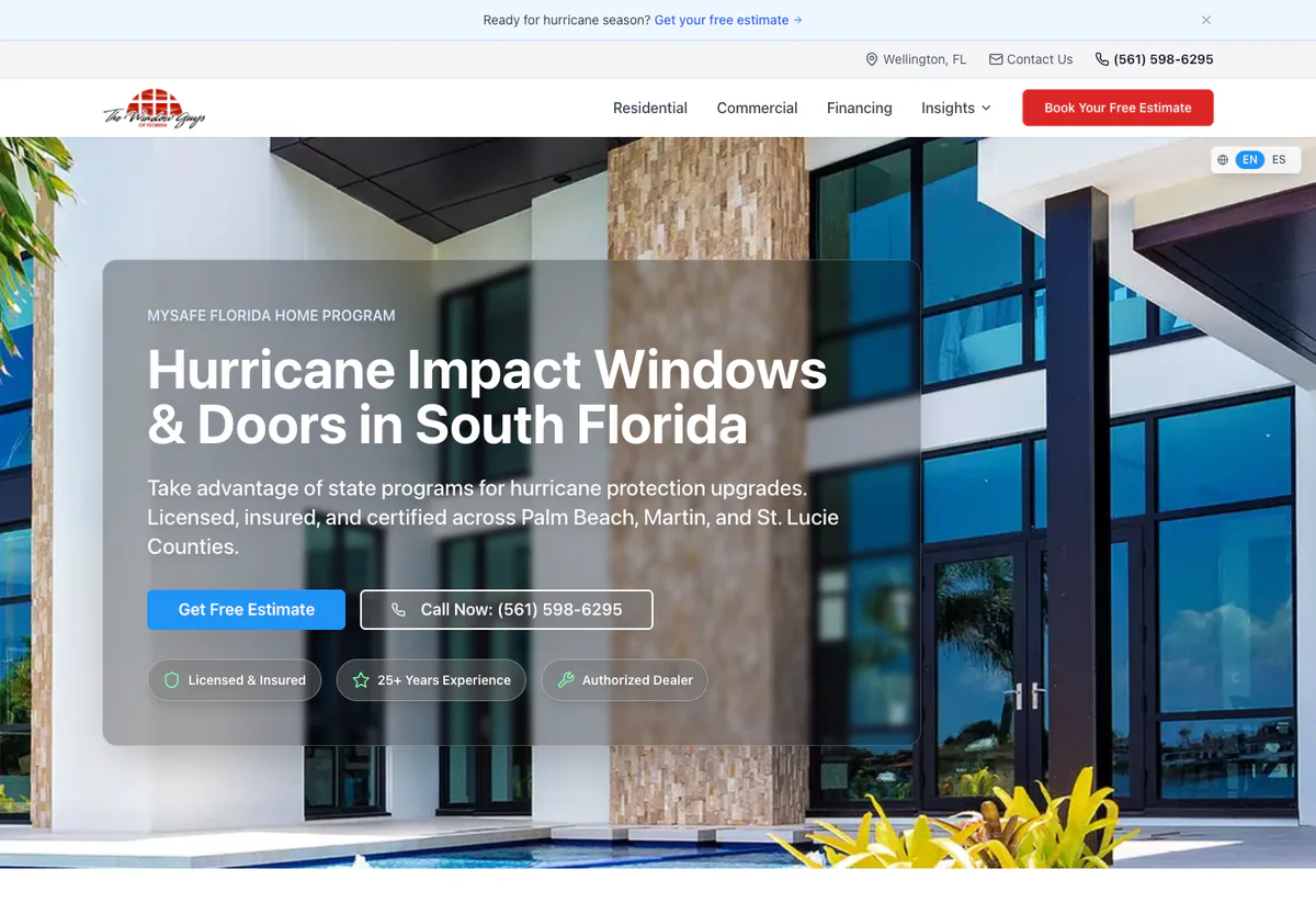 The Window Guys of Florida website homepage